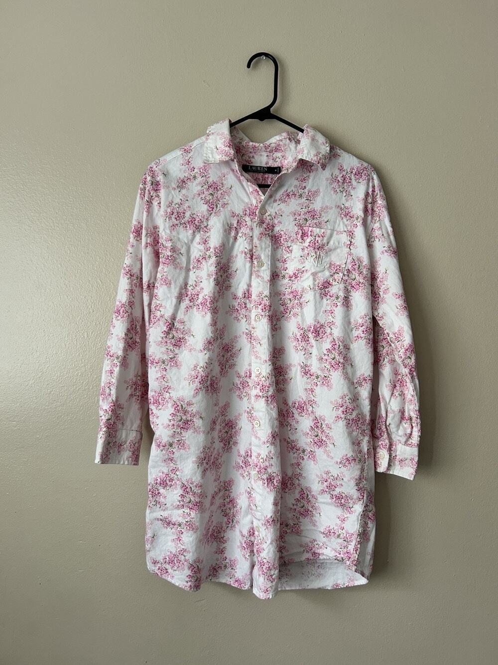 Lauren Ralph Lauren Pink Floral Long Sleeve Nightshirt Loungewear Dress Size M